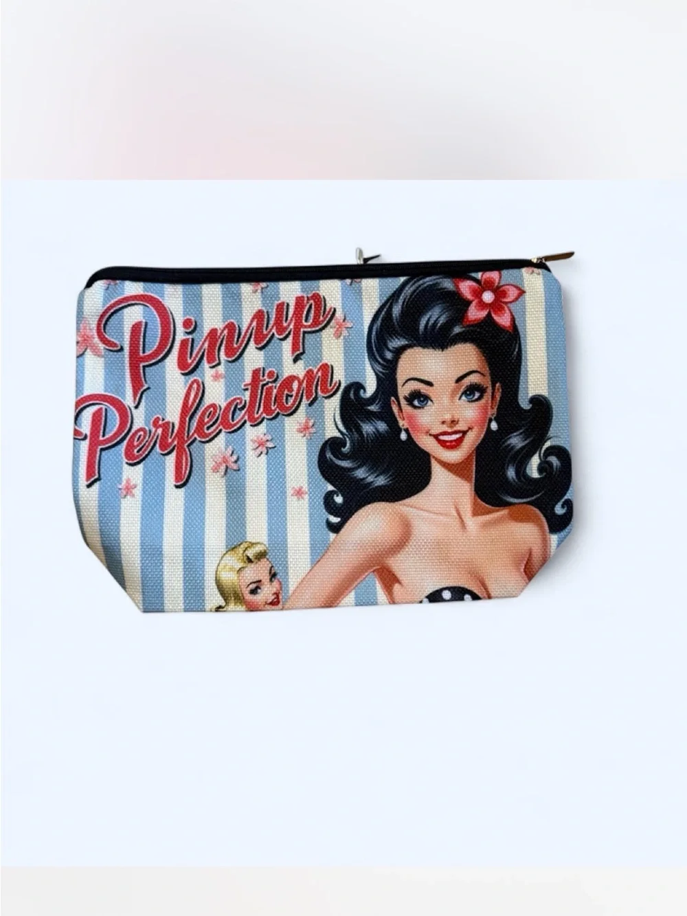 Source Unknown Pinup Perfection Blue Pink Cosmetic Bag